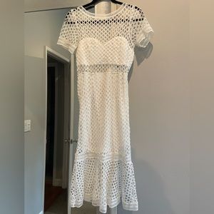 Lulus white midi dress with open stitch detail size small
